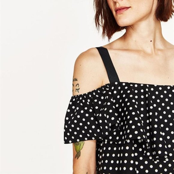 Zara Polka Dot Ruffle Off The Shoulder Top XS - Picture 2 of 5
